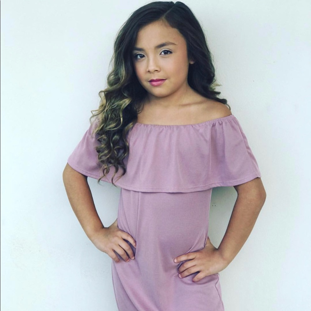 Rose colored off the shoulder boutique dress